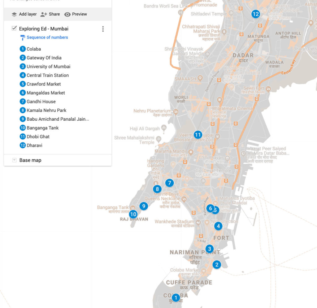 Map showing the places in Mumbai that Ed has visited - Mumbai