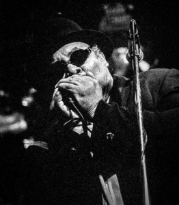 Harmonica player playing blues in a bar in Memphis, Tennessee