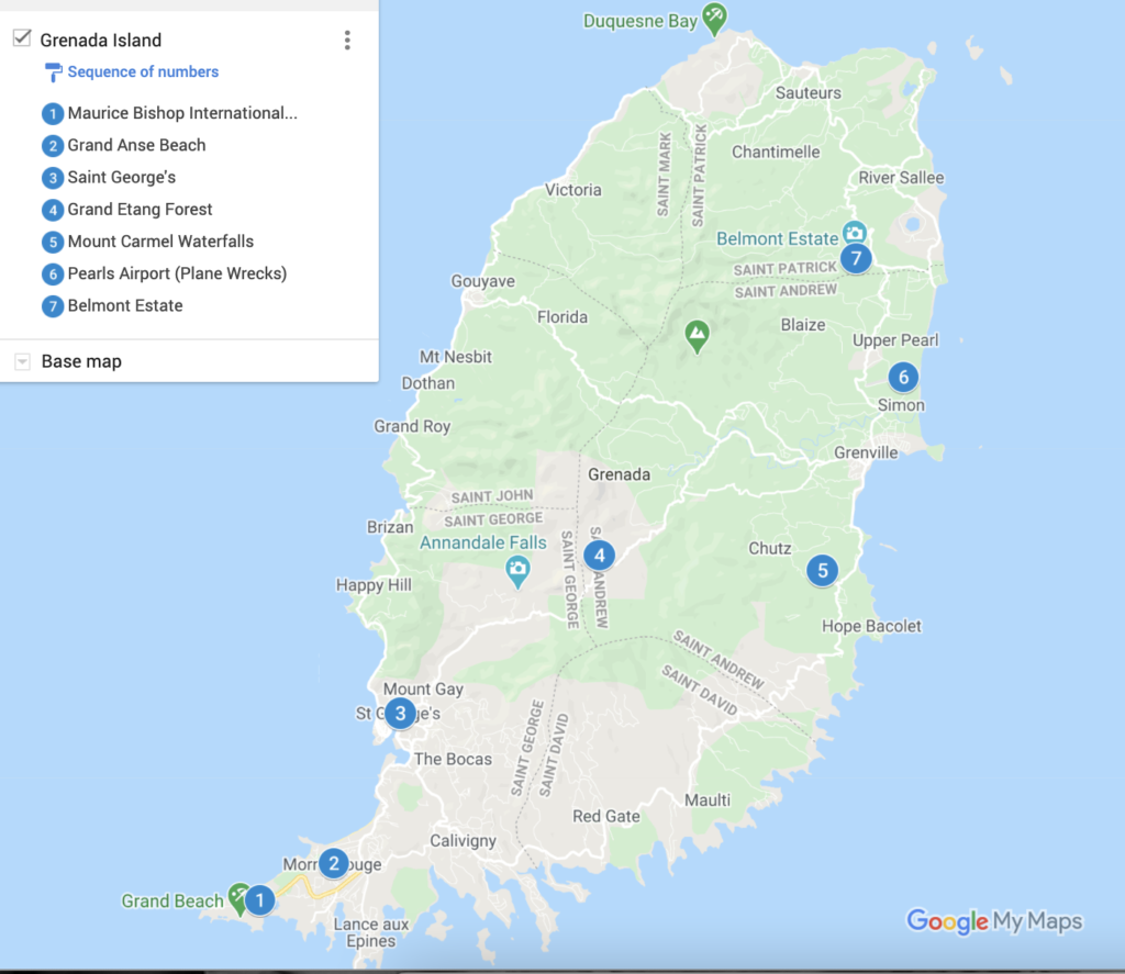 Map of Grenada’s Attractions